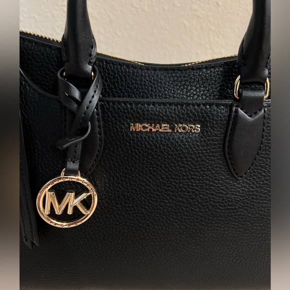 Michael Kors Austen Small Pebbled Leather Satchel Shoulder Black New - Picture 3 of 11